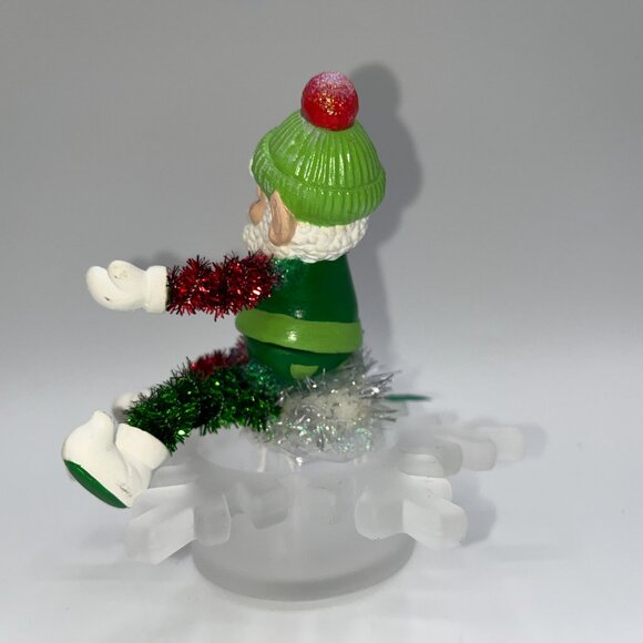 Vintage Ceramic Hand Painted Santa atop a vintage frosted glass snowflake OOAK - Picture 5 of 16